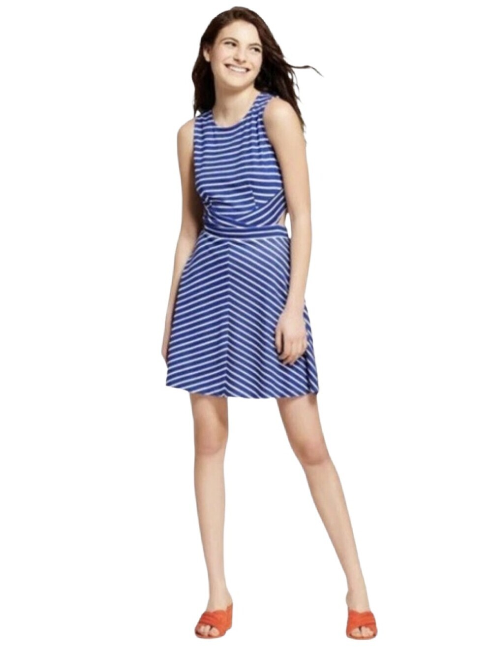 Women's Plus Blue Striped Skater Dress , Size XXL